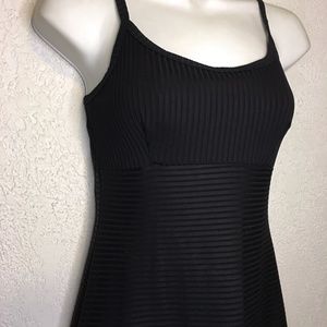 Retro Blk Stretch Stripe Texture Mini Tank Dress S